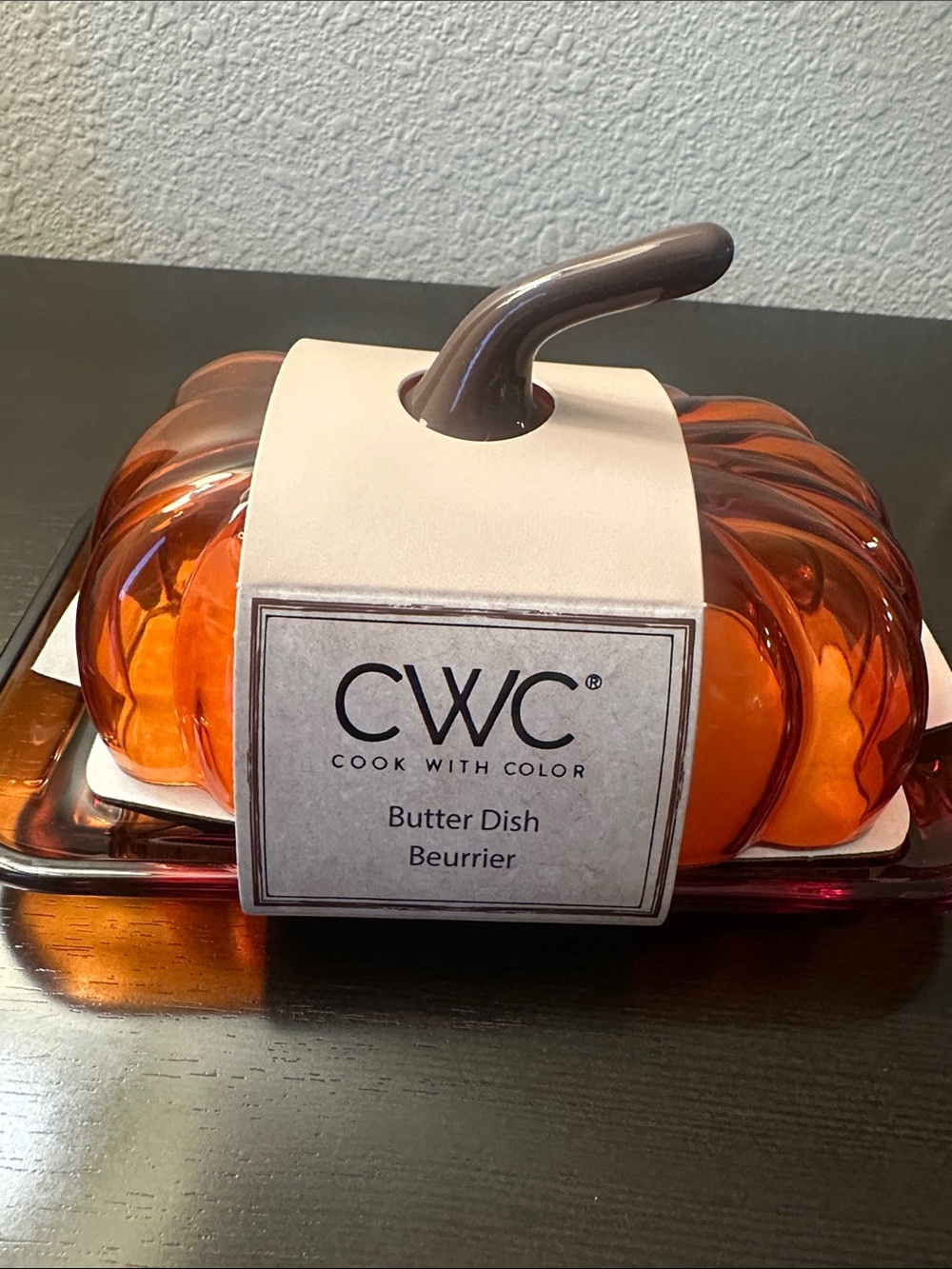 CWC PUMPKIN GLASS BUTTER DISH - Picture 2 of 4